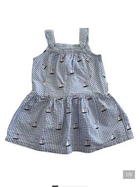 Nautical Sailboat Patterned Blue Kids Dress